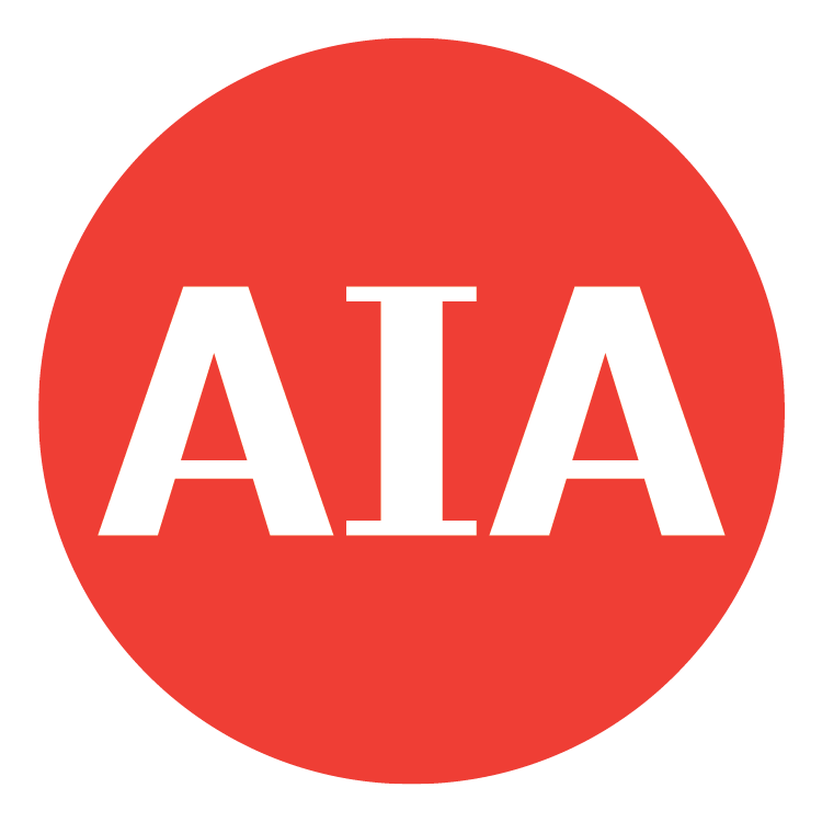 Red circular logo with white uppercase letters AIA